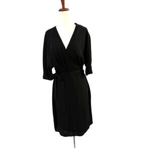 Standards & Practices Dress Surplice Wrap Front Black Women Size Medium